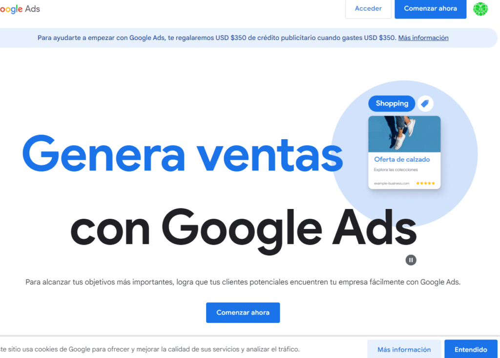 Ejemplo de landing page para Google Ads